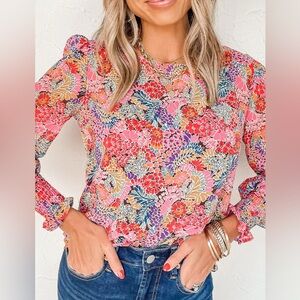 Les Amis Puff Sleeve Floral  Women's Top